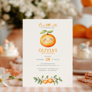 Invitación Pequeña Cutiñita Cumple 1 Naranja Cítrico 1er Cump