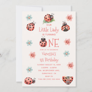 Invitación Pequeña Dama Mariquita Cumpleaños Primer Cumpleaño