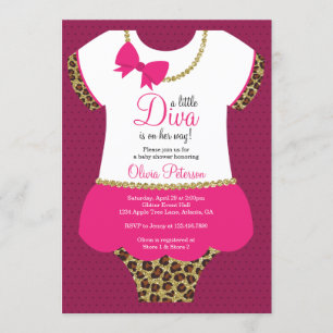 Invitación Pequeña Diva Invitada de Baby Shower, Chita, Faux 