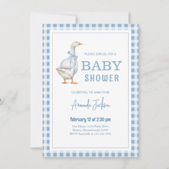 Invitación Pequeña ducha azul de baño (Anverso)