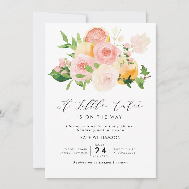 Invitación pequeña ducha cortada floral  (Anverso)