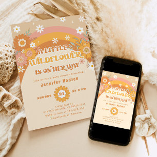 Invitación Pequeña ducha de bebé con flores silvestres retro