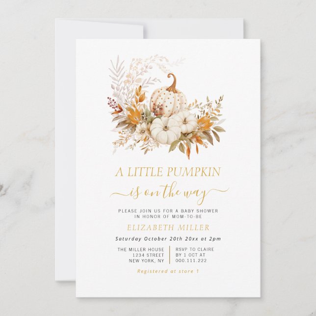 Invitación pequeña ducha de bebé de calabaza (Anverso)