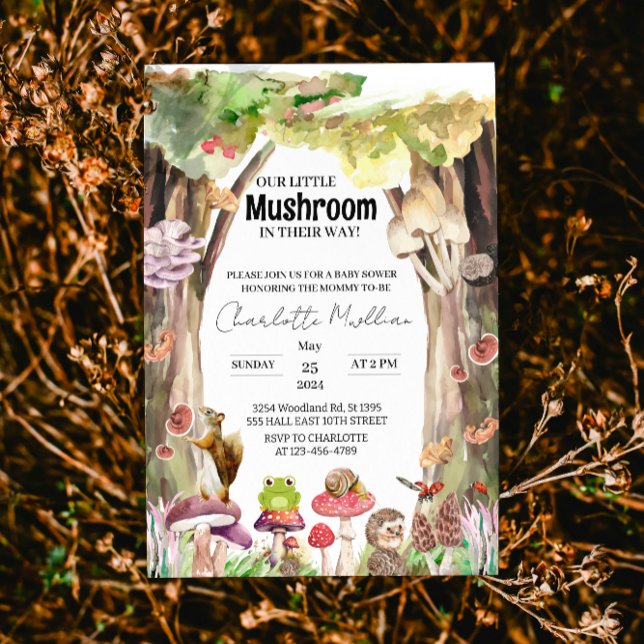 Invitación pequeña ducha de bebé en bosque de setas (Subido por el creador)