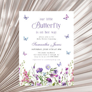 Invitación Pequeña Ducha de Bebé Mariposa Flores Silvestres M