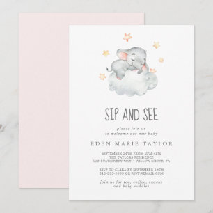 Invitación Pequeña elefante dormido Niña Sip y ver