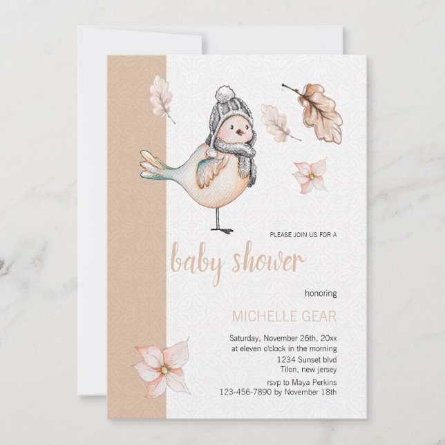 Invitación Pequeña Espuma De Invierno Con Gorra Pom-Pom (Anverso)