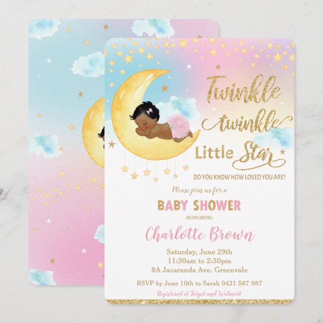 Invitación Pequeña estrella boba pequeña Baby Shower (Anverso / Reverso)