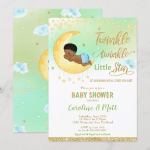 Invitación Pequeña estrella de Twinkle Baby Shower afroameric