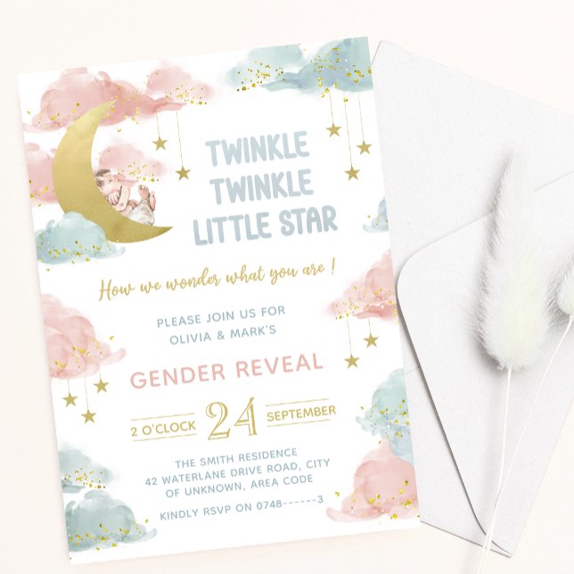 Invitación Pequeña estrella de Twinkle Fiesta de revelación d (Subido por el creador)
