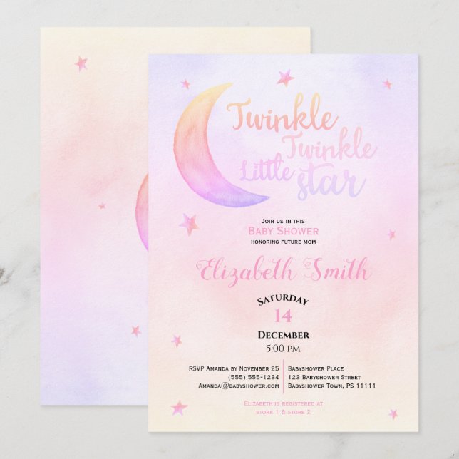 Invitación Pequeña estrella de Twinkle, nena (Anverso / Reverso)