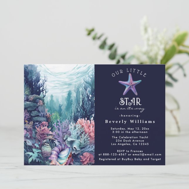 Invitación Pequeña Estrella Elegante del océano Baby Shower (Anverso de pie)