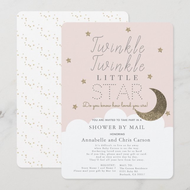 Invitación Pequeña estrella Rubor Rosa Baby Shower por correo (Anverso / Reverso)