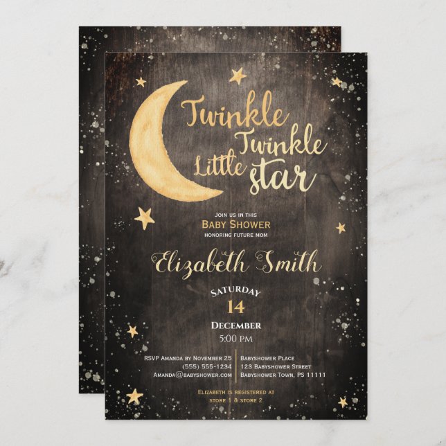 Invitación Pequeña estrella Twinkle con una ducha de bebé neu (Anverso / Reverso)