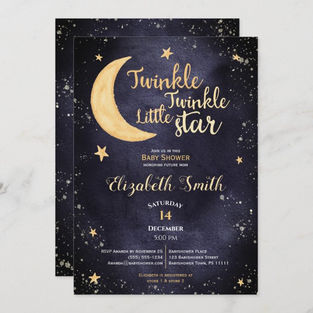 Invitación Pequeña estrella Twinkle con una ducha de bebé neu (Anverso / Reverso)
