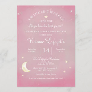 Invitación Pequeña estrella y Baby Shower rosa lunar
