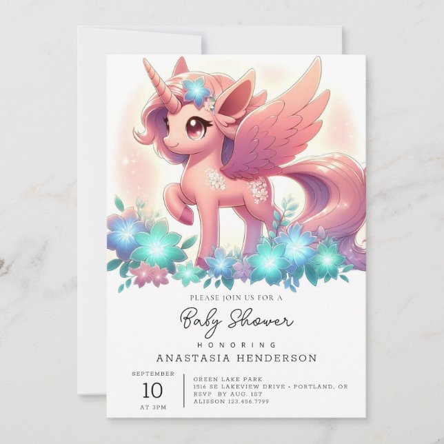 Invitación Pequeña Fantasía Unicorn Baby Shower (Anverso)