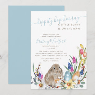 Invitación Pequeña fiesta de bebé de conejito y flor de prima