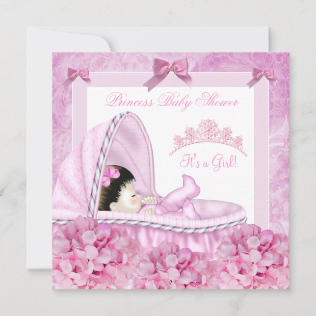 Invitación Pequeña Fiesta de Bebé Princesa Floral Rosa (Anverso)