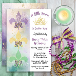 Invitación Pequeña Fiesta de Bebé Reina del Mardi Gras Fleur 