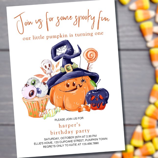 Invitación Pequeña Fiesta de Calabaza Halloween Comida 1er cu (Subido por el creador)
