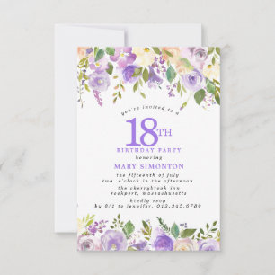 Invitación PEQUEÑA Fiesta de Cumpleaños 18 Rosas Florales Pur