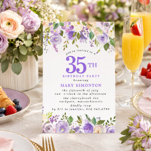 Invitación PEQUEÑA Fiesta de Cumpleaños 35 Rosas Florales Pur