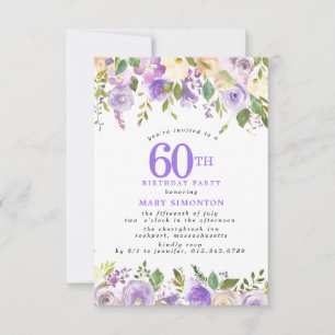 Invitación PEQUEÑA Fiesta de Cumpleaños 60 Años Flor de Rosa 