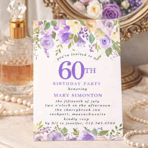 Invitación PEQUEÑA Fiesta de Cumpleaños 60 Años Flor de Rosa 