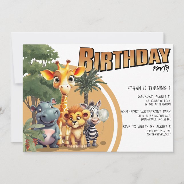 Invitación Pequeña fiesta de cumpleaños de animales salvavida (Anverso)