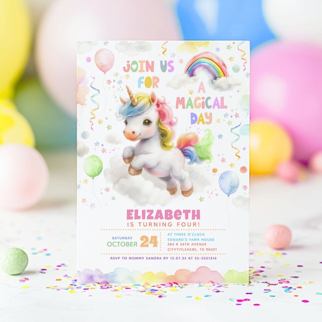 Invitación Pequeña fiesta de cumpleaños de Chica unicornio co (Colorful Unicorn Birthday Invitations)
