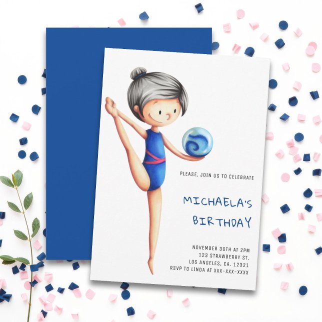 Invitación Pequeña fiesta de cumpleaños de gimnasia Chica sim (Subido por el creador)