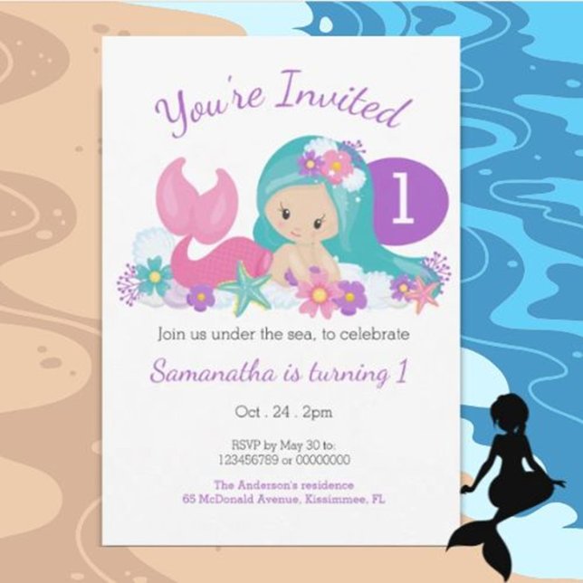 Invitación Pequeña fiesta de cumpleaños de sirena (You're Invited to a Magical Under-the-Sea Birthday Party!)