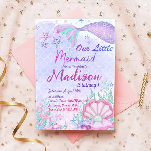 Invitación Pequeña Fiesta de Cumpleaños De Sirena Bajo El Fie