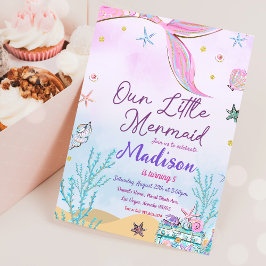 Invitación Pequeña Fiesta de Cumpleaños De Sirena Bajo El Fie