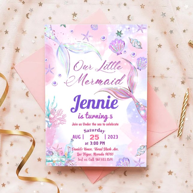 Invitación Pequeña Fiesta de Cumpleaños De Sirena Bajo El Fie (Subido por el creador)