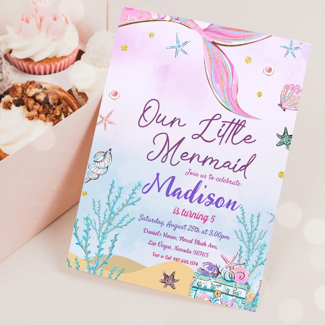 Invitación Pequeña Fiesta de Cumpleaños De Sirena Bajo El Fie (Subido por el creador)