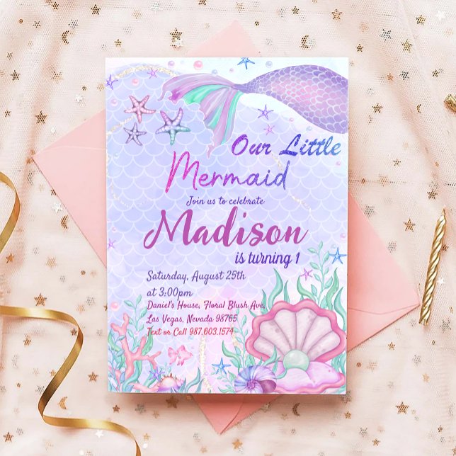 Invitación Pequeña Fiesta de Cumpleaños De Sirena Bajo El Fie (Subido por el creador)