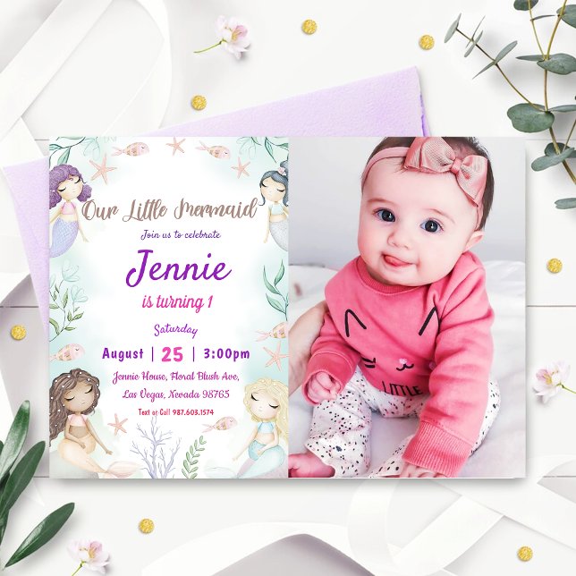 Invitación Pequeña Fiesta de Cumpleaños De Sirena Bajo El Fie (Subido por el creador)
