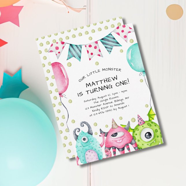 Invitación Pequeña fiesta de cumpleaños de un pequeño monstru (Subido por el creador)