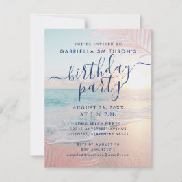 Invitación Pequeña fiesta de cumpleaños rosa de la playa trop