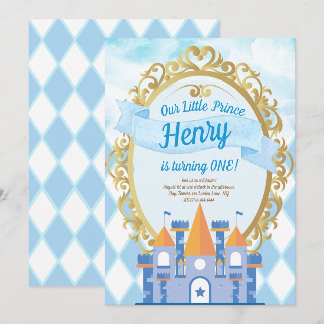 Invitación Pequeña fiesta del príncipe cumpleaños (Anverso / Reverso)