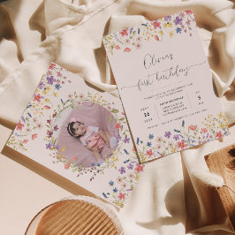 Invitación Pequeña flor floral floral foto de primer cumpleañ