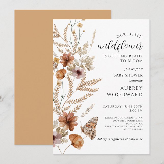 Invitación Pequeña flor silvestre bebé florece en Baby Shower (Anverso / Reverso)