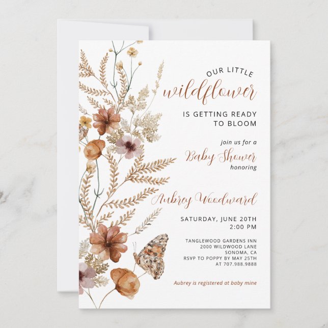 Invitación Pequeña flor silvestre bebé florece en Baby Shower (Anverso)