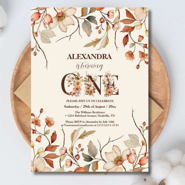 Invitación Pequeña flor silvestre Chica estético primer cumpl (Subido por el creador)