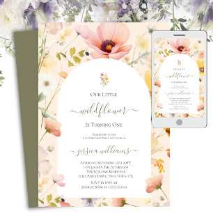 Invitación Pequeña Flor Silvestre Cumple Un Hermoso 1er Cumpl