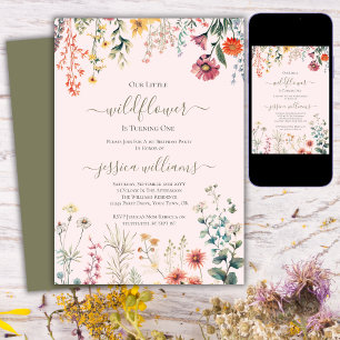 Invitación Pequeña Flor Silvestre Cumple Un Hermoso 1er Cumpl