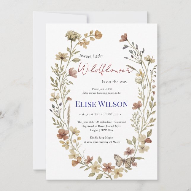 Invitación Pequeña flor silvestre dulce en camino (Anverso)