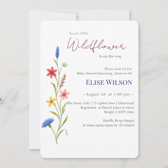 Invitación Pequeña flor silvestre dulce en camino (Anverso)